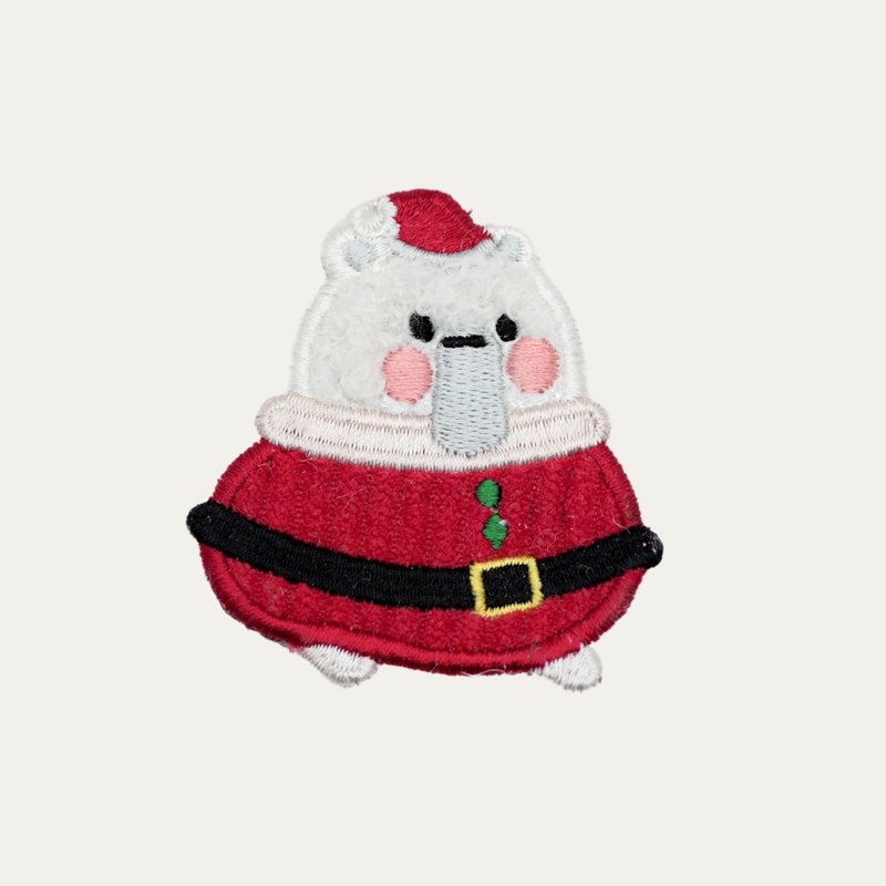 Fluffy Santa Embroidered Magnetic Pins - 徽章/別針 - 繡線 紅色