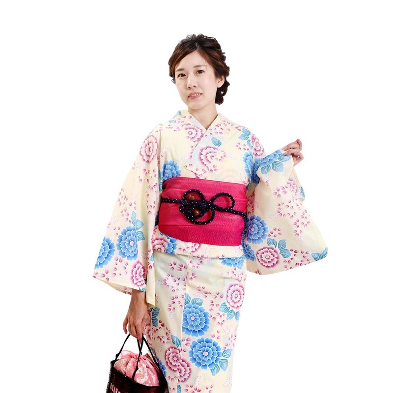 Women's yukata and obi 2-piece set F size x27-56 yukata - อื่นๆ - ผ้าฝ้าย/ผ้าลินิน สีเหลือง