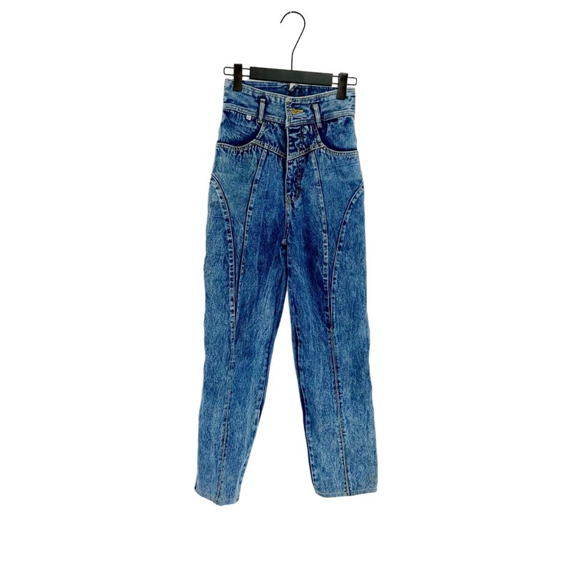 Second-hand blue denim denim snowflake splicing high waist 25 trousers PF322 - กางเกงขายาว - ผ้าฝ้าย/ผ้าลินิน สีน้ำเงิน