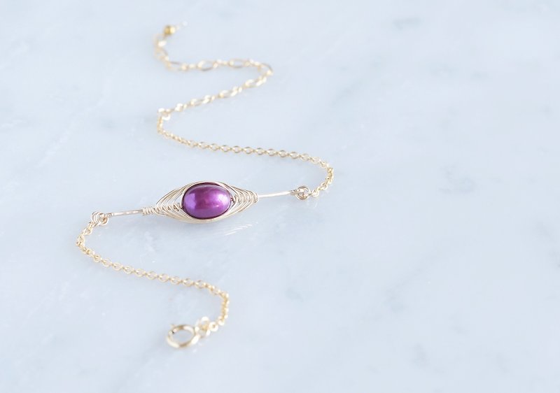 [Tsubomi] 14KGF Bracelet -Purple Pearl- - Bracelets - Gemstone White