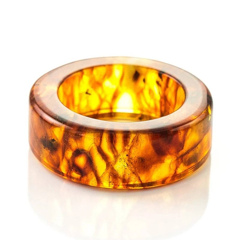 Handmade unique Ring natural baltic transparent amber, Wedding Band gemstone - แหวนทั่วไป - หิน สีนำ้ตาล