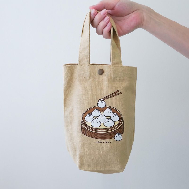 Beverage cup bag-mochi rabbit steamed buns (Khaki) - กระเป๋าถือ - ผ้าฝ้าย/ผ้าลินิน สีกากี