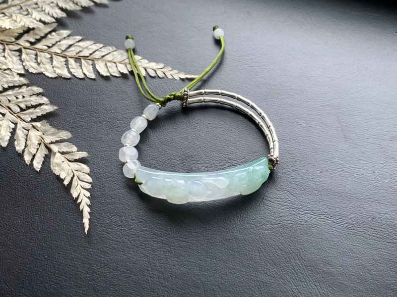 アイスジェイド蓮花如意翡翠ペンダント 手首飾り ミャンマー翡翠ブレスレット 925シルバー竹節ブレスレット デザインコレクション - ブレスレット - 翡翠 多色