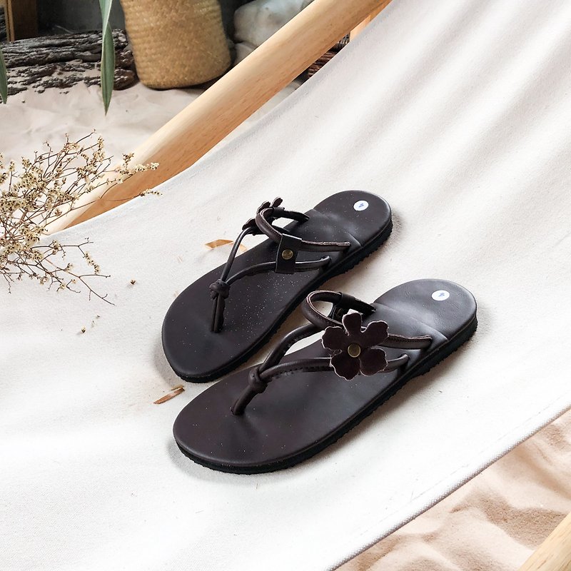 Boho Sandal Brown Leather Shoe Summer Shoes Flip Flop Sandal Ethnic Bohemian - รองเท้าหนังผู้หญิง - หนังเทียม สีนำ้ตาล