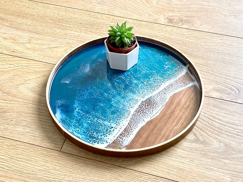 Wood Serving Tray, Blue Diamond Ocean, Wedding Gift, Home Gift - Plates & Trays - Wood Blue