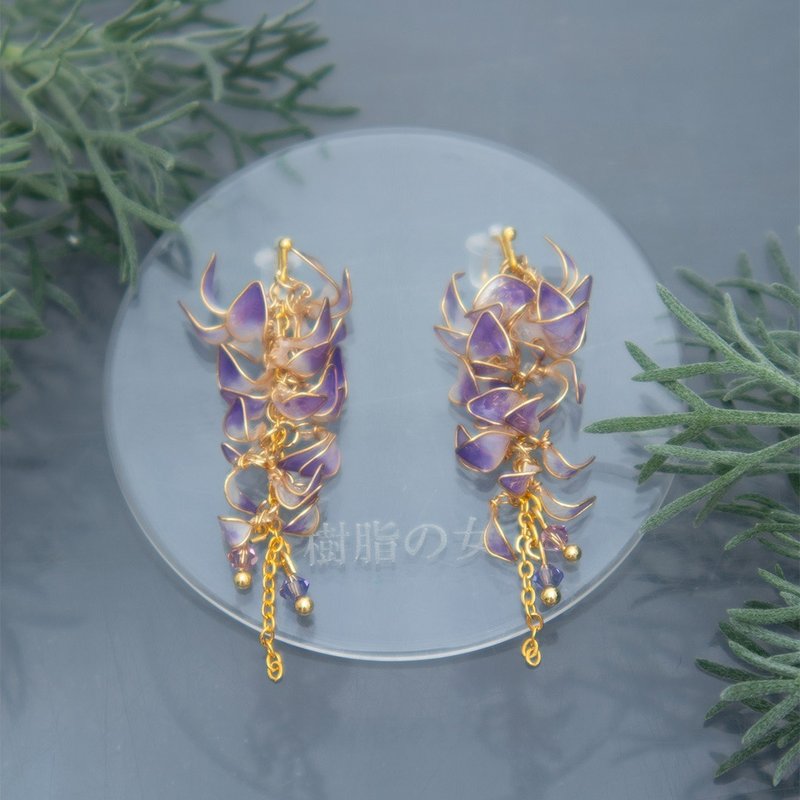 5月 May　藤  Wisteria - 耳環/耳夾/耳骨夾 - 其他材質 紫色