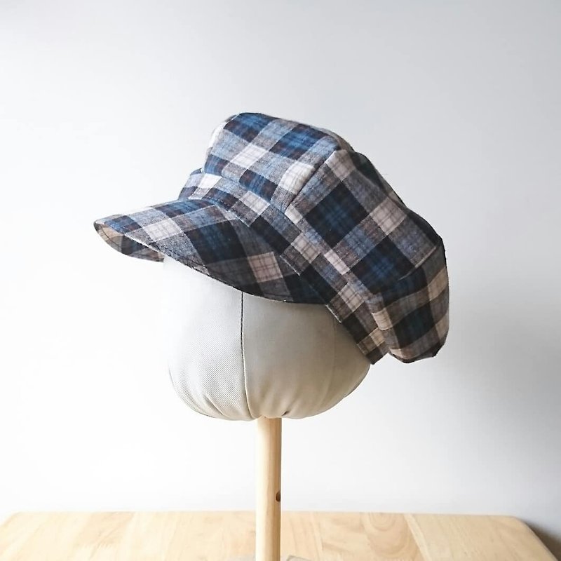 [Fashion corridor] Cotton newsboy hat-Scottish blue grid - Hats & Caps - Cotton & Hemp Blue