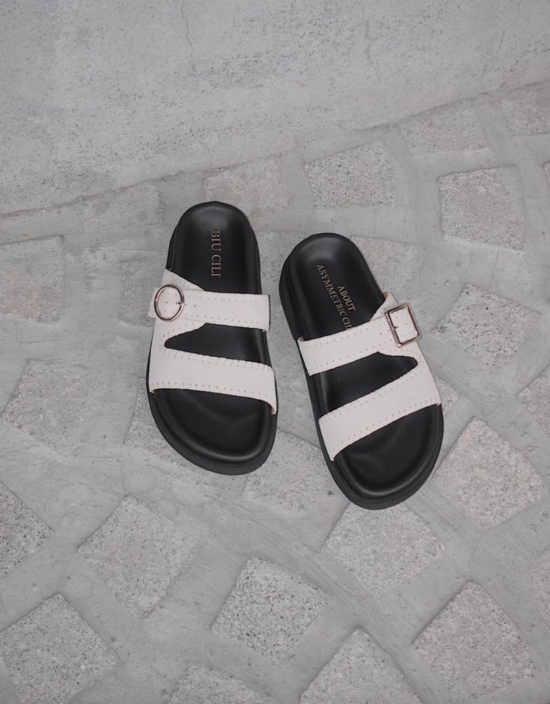 Lazy summer leather thick-soled Birkenstock slippers - Slippers - Genuine Leather White