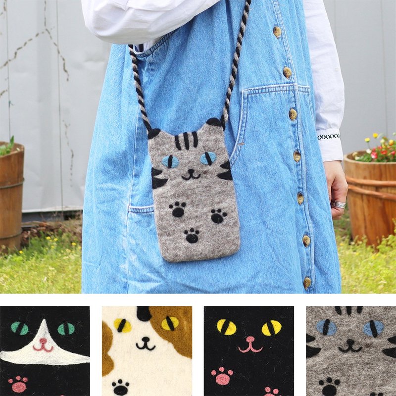 [Pre-order] Handmade wool felt cat shoulder bag made in Nepal - Messenger Bags & Sling Bags - Wool Orange