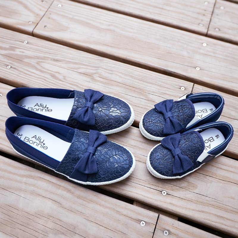 Handmade in Taiwan Parent-Child Shoes - Lace Elastic Casual Shoes - Dark Blue - Women's Casual Shoes - Other Man-Made Fibers Blue