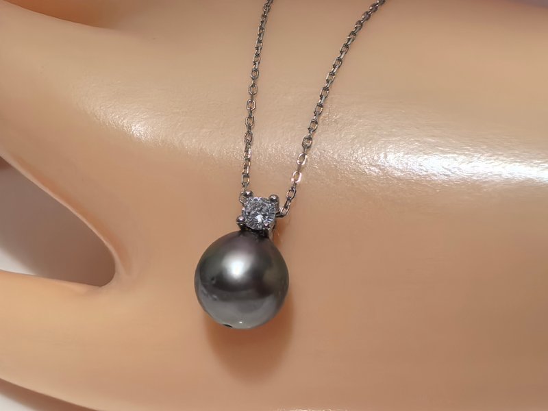 Princess Diana Natural Seawater Pearl Tahitian Black Pearl Pendant Necklace Gift - สร้อยคอ - ไข่มุก สีดำ