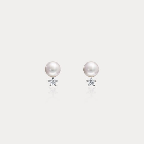 瑭果盒珠寶·設計 La Bonbonnière Jewelry Asta | 7.5-8mm 燦星 日本Akoya海水珍珠0.50ct無色藍寶石18K耳環