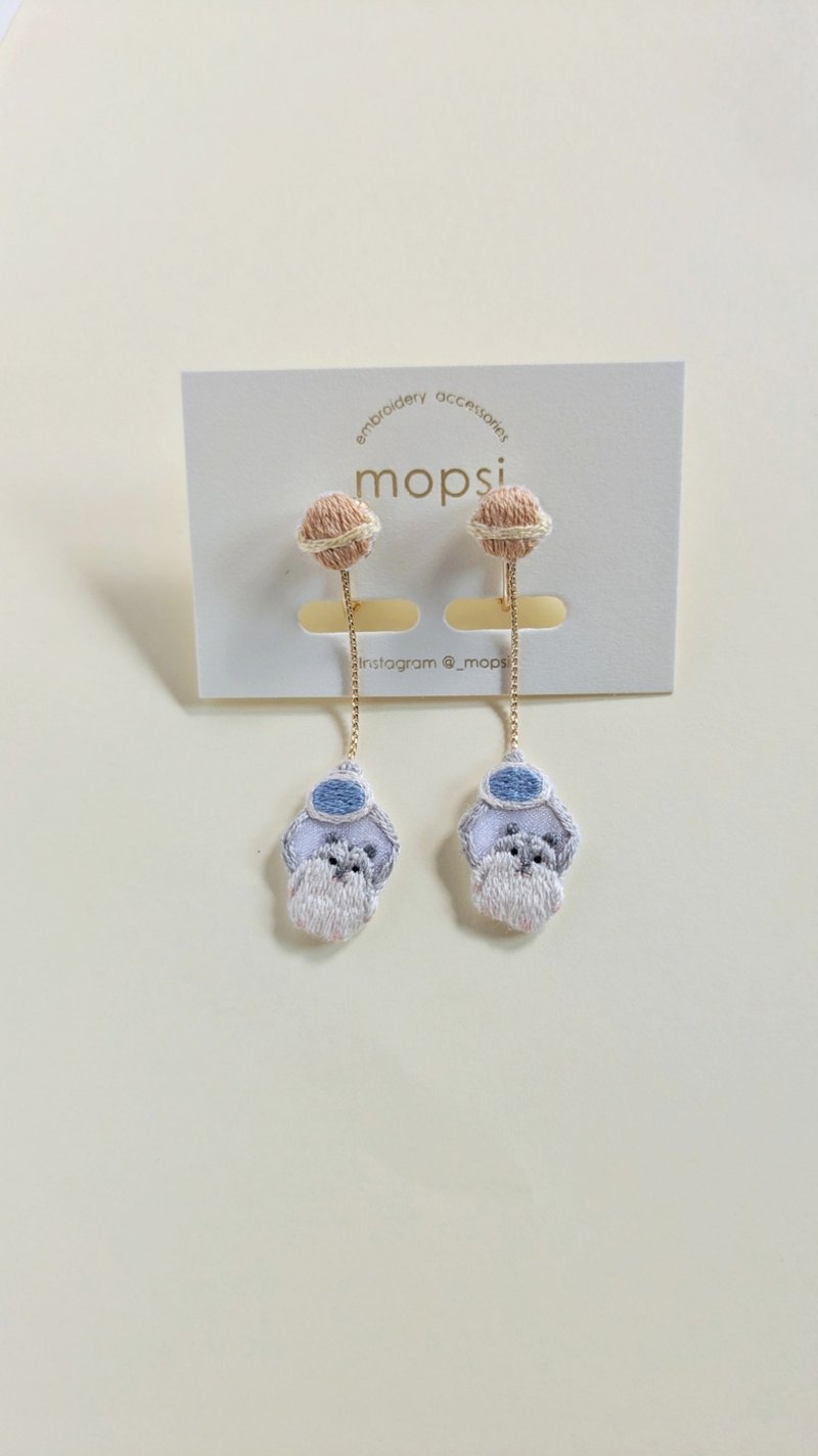 UFOキャッチャーのジャンガリアンハムスター　刺繍ピアス/イヤリング - 耳環/耳夾/耳骨夾 - 繡線 灰色