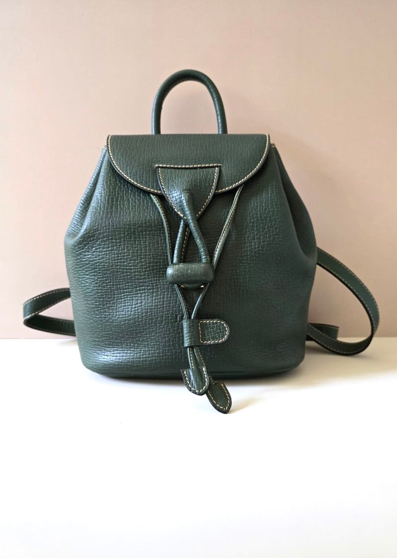 絕版古董包 Loewe 橄欖綠旋轉扣後背包 雙肩包 皮革包 中古二手包 - 後背包/背包/書包 - 真皮 綠色
