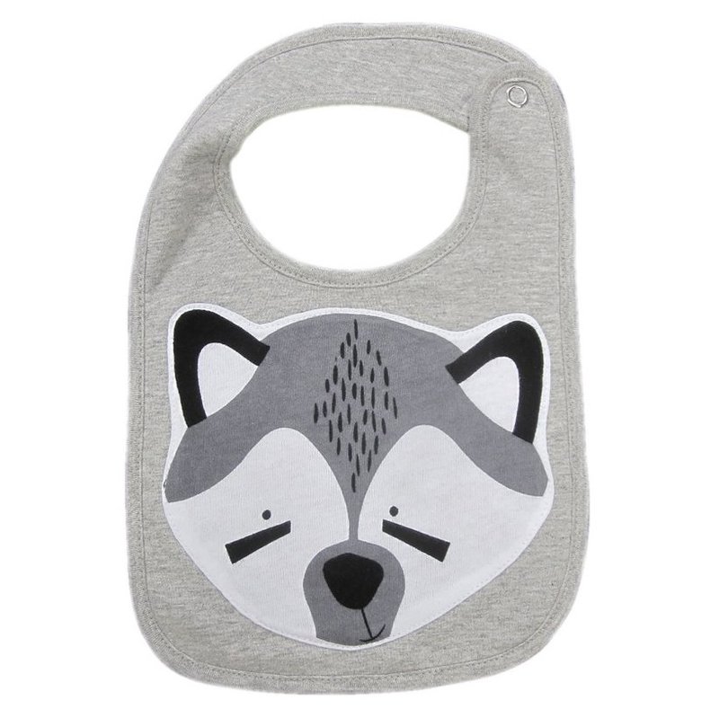 Mister Fly Oval Animal Face Bib Saliva-Tanuki MFLY046 - Bibs - Cotton & Hemp Gray