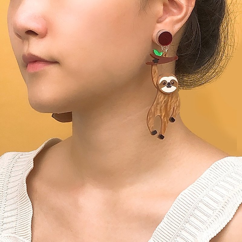 Sloth Dangle Earrings - Earrings & Clip-ons - Acrylic Brown