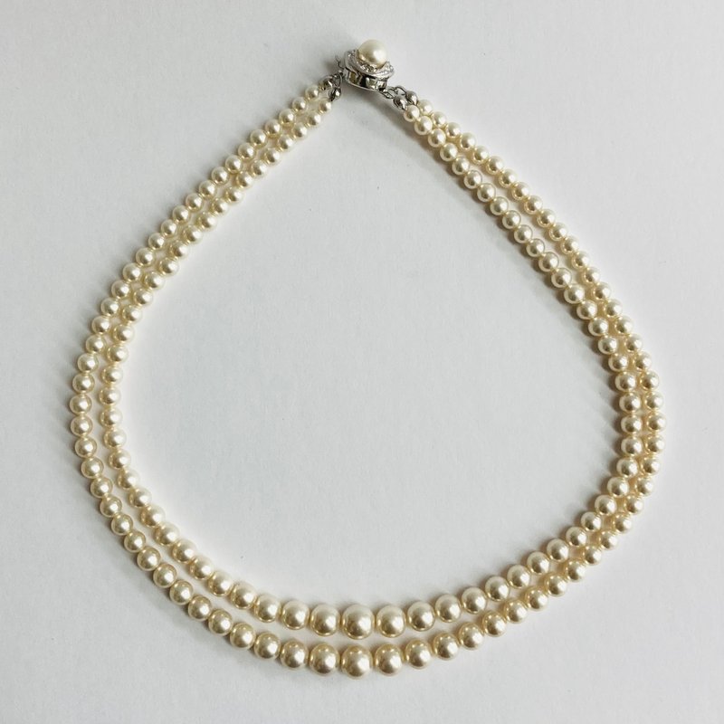 貝パール2連グラデーションネックレス/約5x9mm約43/46cm/ホワイトベージュ/R/made in japan - 項鍊 - 貝殼 白色