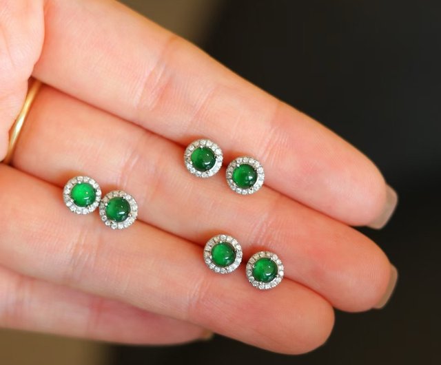 3.5mm天然鉱石グアテマラ翡翠フルグリーンヒスイ豆925スターリング