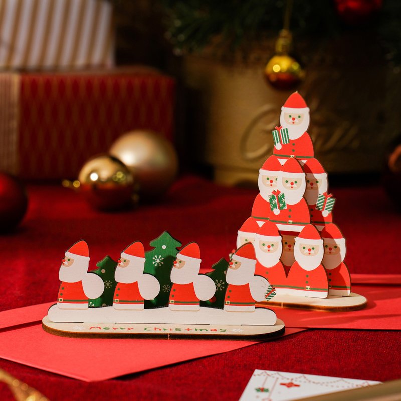 [Exclusive import from Japan] Christmas wooden three-dimensional card Christmas sleigh Santa Claus shape - Cards & Postcards - Paper Khaki