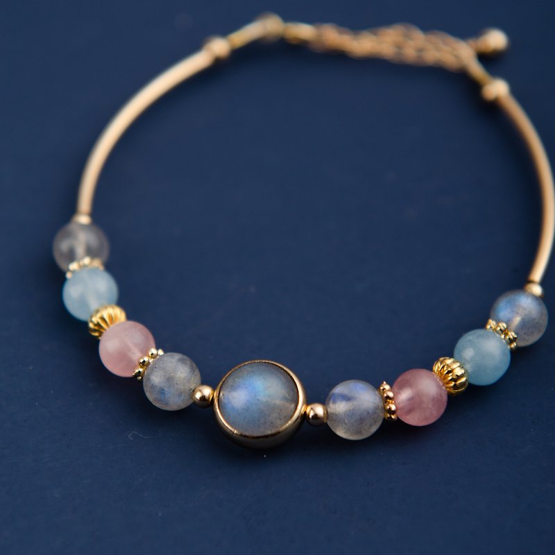 Clear Quartz, Rose Quartz, Aquamarine 925 sterling silver Natural Gemstone Cryst - Bracelets - Semi-Precious Stones Pink