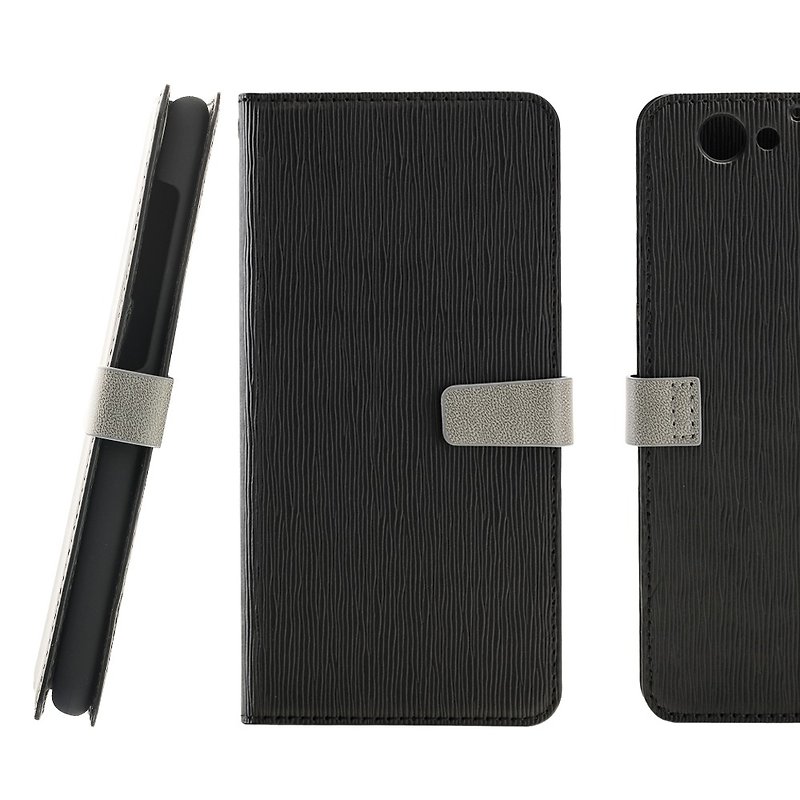CASE SHOP HTC One A9s wood grain side stand-up leather case - black (4716779658392) - อื่นๆ - พลาสติก สีดำ