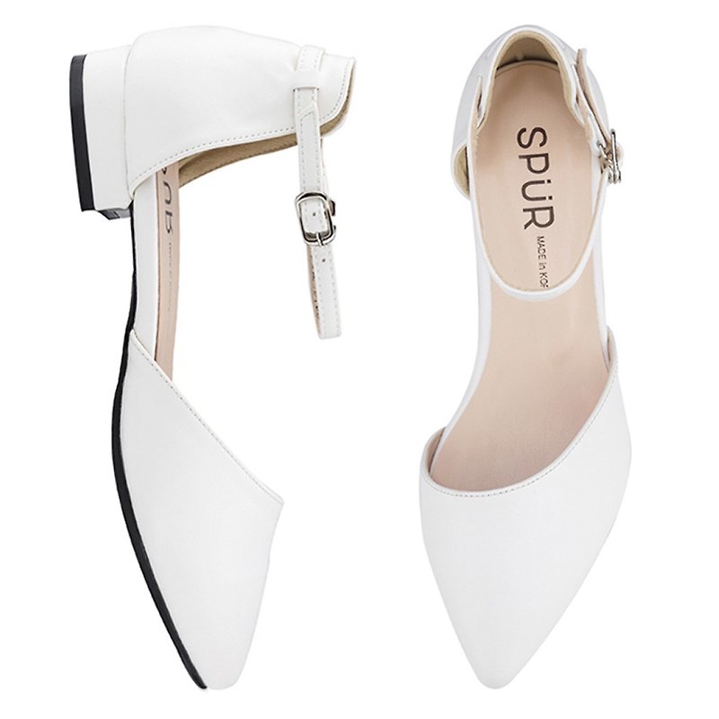 SPUR ANKLE BELT DORSAY FLATS LS8071 WHITE - รองเท้าลำลองผู้หญิง - หนังเทียม 