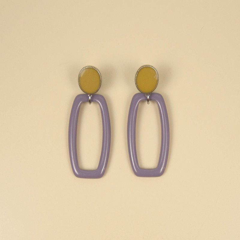 Ochre and Gray Purple Geometric Earrings - ต่างหู - อะคริลิค สีม่วง