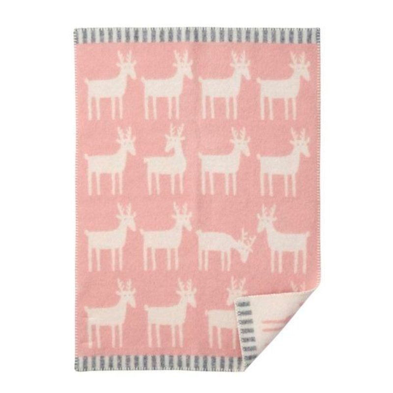 瑞典Klippan有機羊毛毯--聖誕禮物►北歐麋鹿 (淡霧粉) - 被/毛毯 - 羊毛 粉紅色