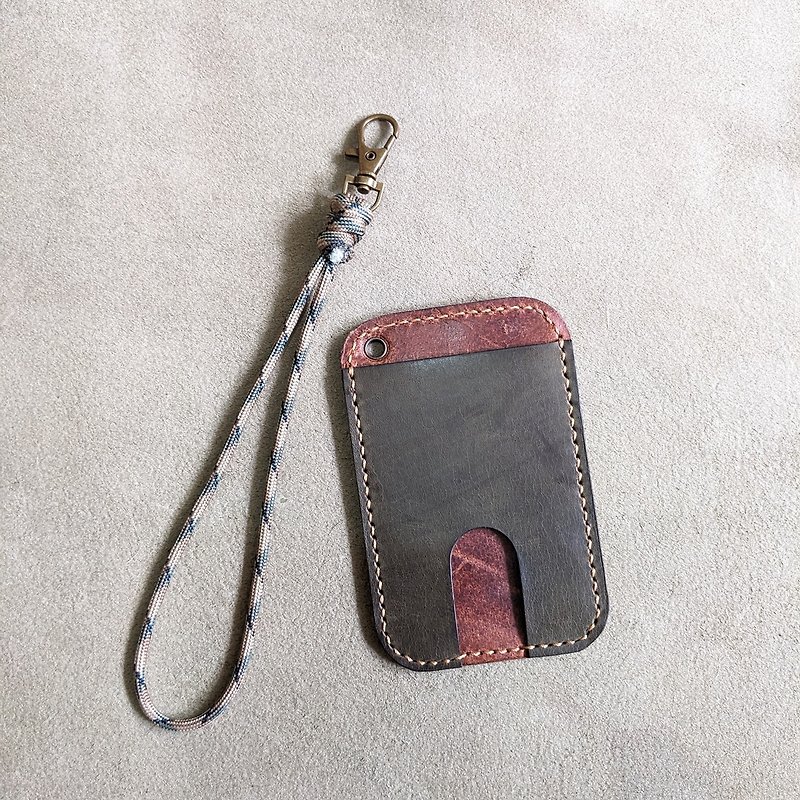 Handmade leather classic leisure card set card holder gogoro card holder / with hand hanging ring custom typing - ที่ใส่บัตรคล้องคอ - หนังแท้ สีดำ
