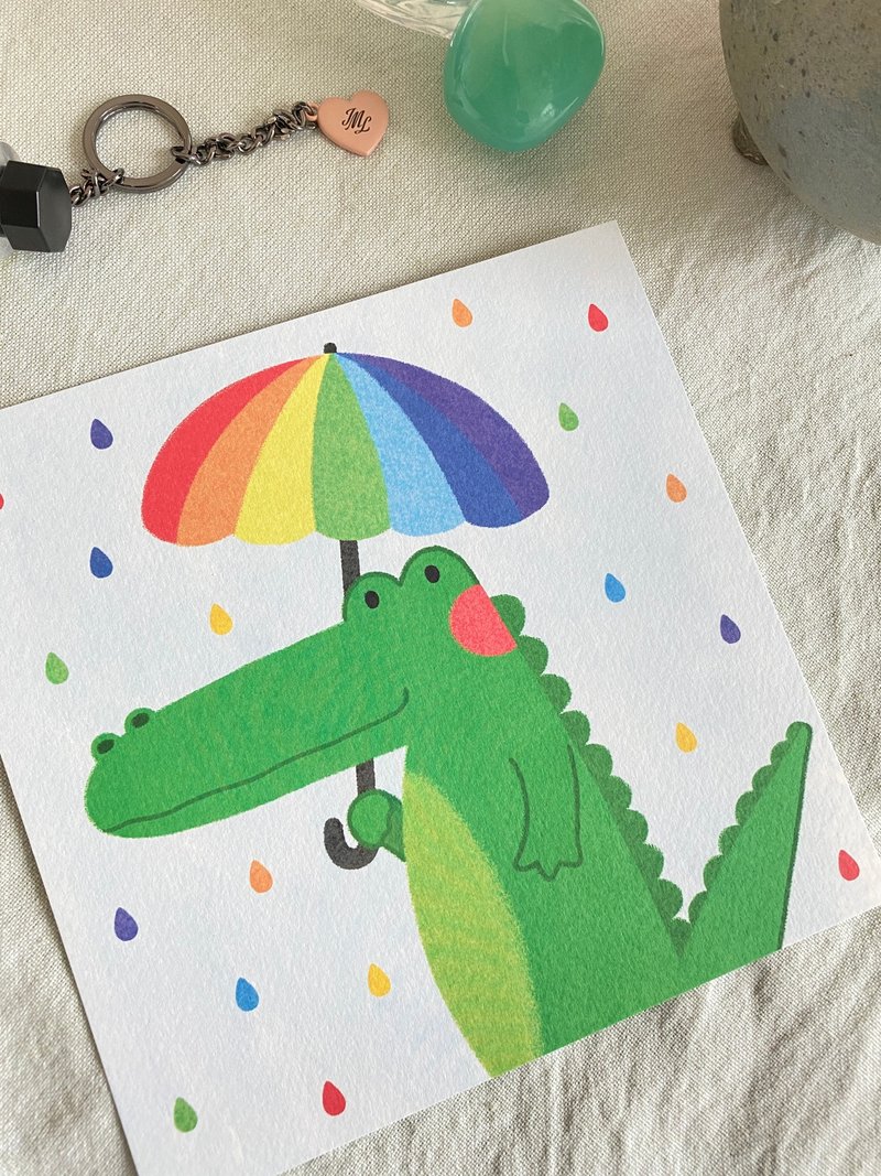 Rainbow Rain Crocodile – Mini Art Poster - 海報/掛畫/掛布 - 紙 綠色