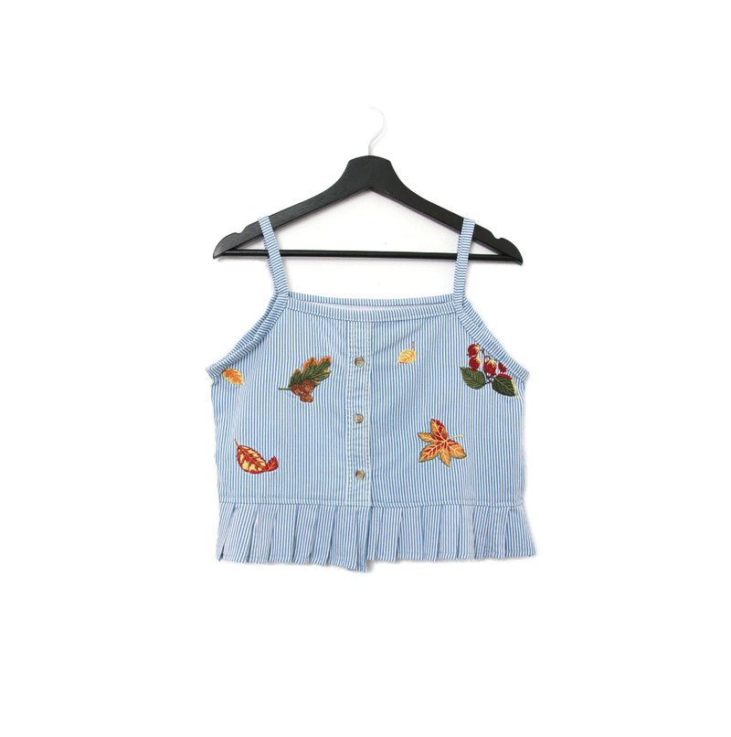 Back to Green-再製刺繡背心 楓葉 松果  sv-18 /vintage vest - 背心/無袖上衣 - 棉．麻 