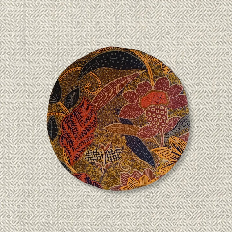 小牛村 手工 貝雷帽 圓盤帽 Vintage 復古 老布/金棕古花 - 帽子 - 棉．麻 咖啡色