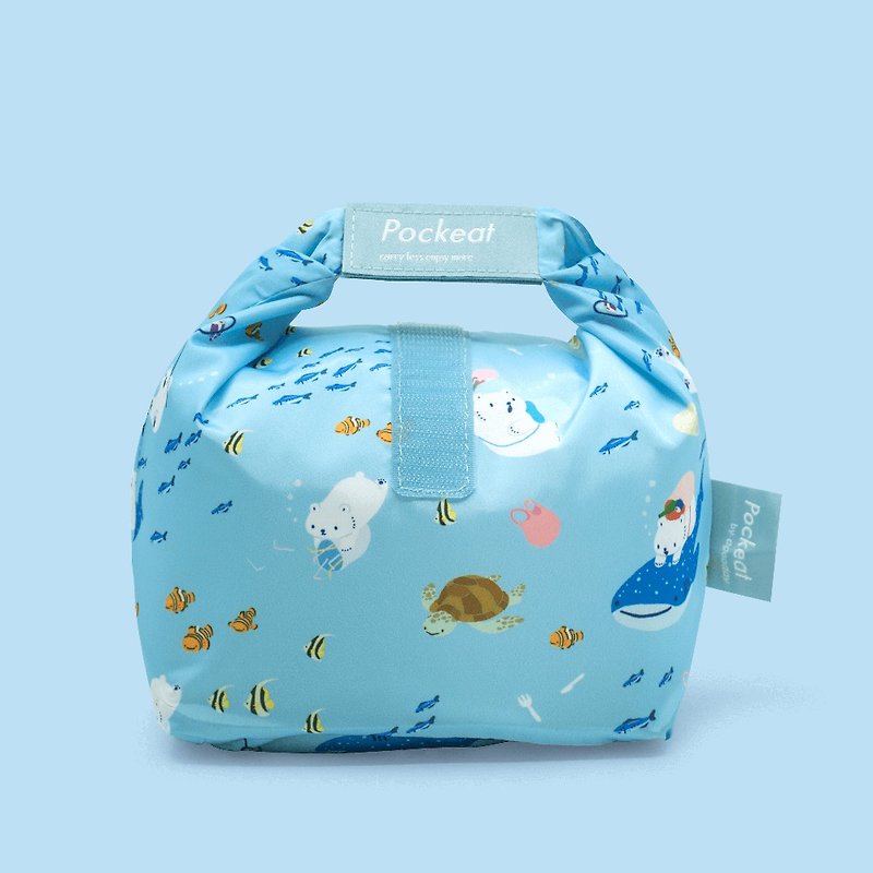 12/31 Good Day for Off Shelves | Pockeat Eco Food Bag (Small Food Bag)-White and Sea - Lunch Boxes - Plastic Blue