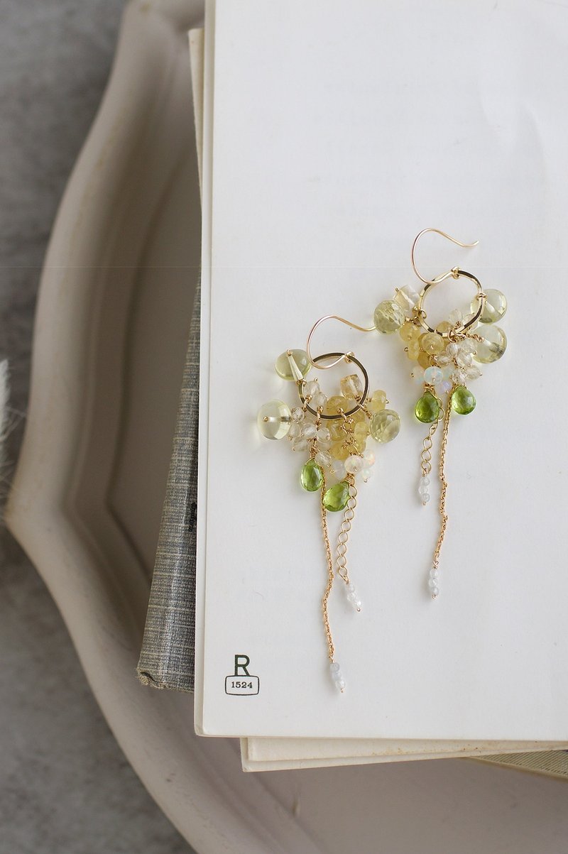 14kgf-レモンイエローのリングピアス - ピアス・イヤリング - 半貴石 イエロー