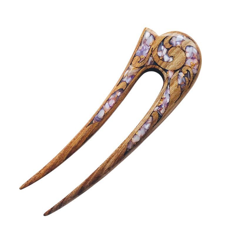 Wooden Hair Pin, Celtic Hair Stick, U shaped hair fork, Purple Hair Clip - 髮夾/髮圈 - 木頭 紫色