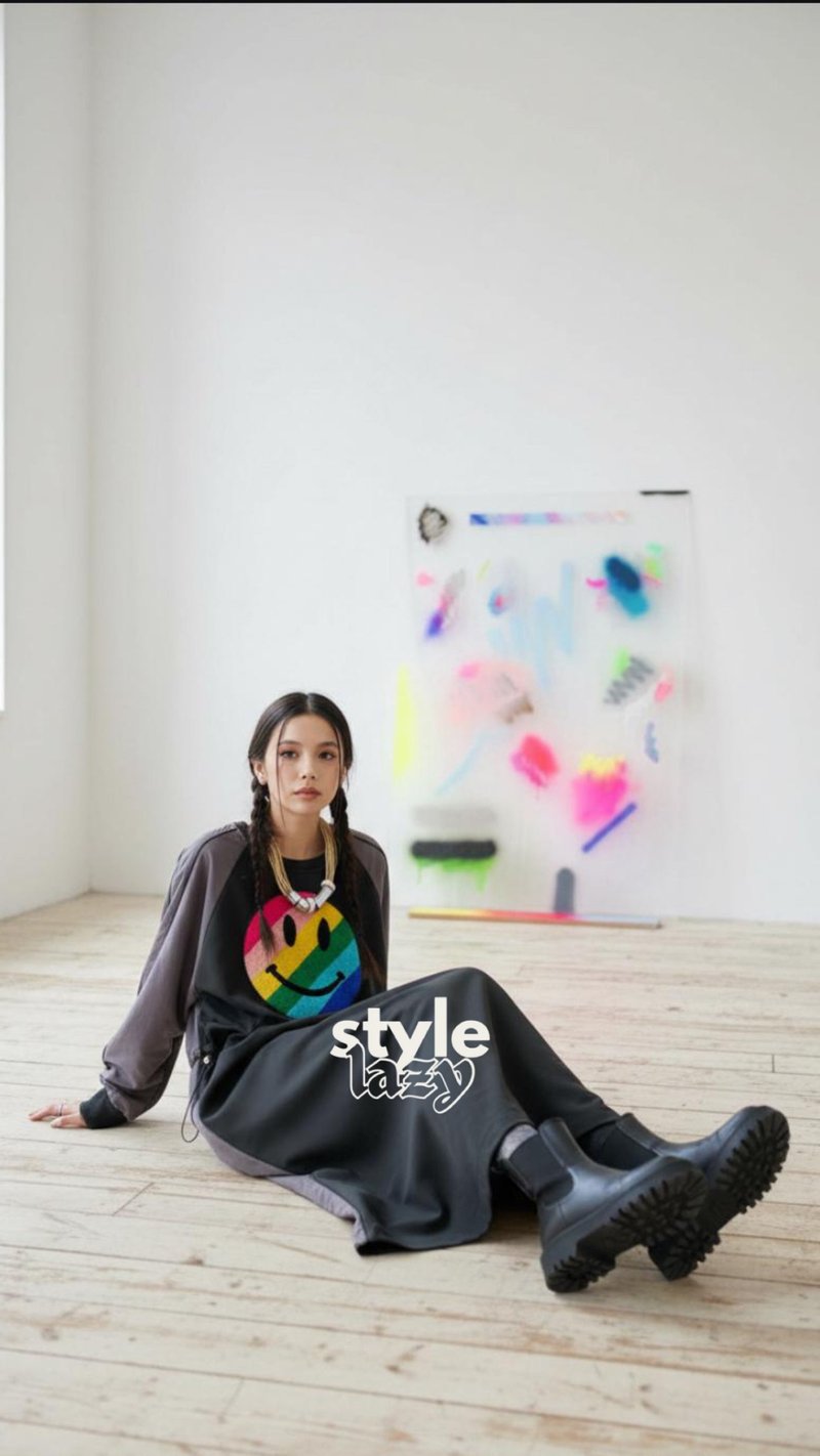 哈哈笑套裝 - 女 T 恤 - 其他材質 黑色