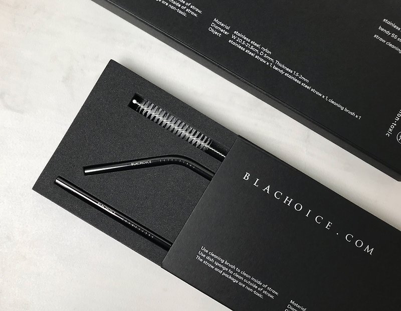 Titanium black stainless steel straw gift box - หลอดดูดน้ำ - สแตนเลส สีดำ