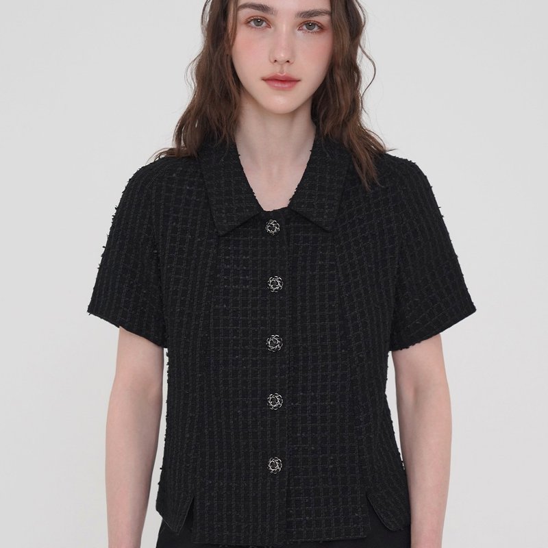 Korea sisterhood, Slit Tweed Jacket - Black - 女大衣/外套 - 其他材質 黑色