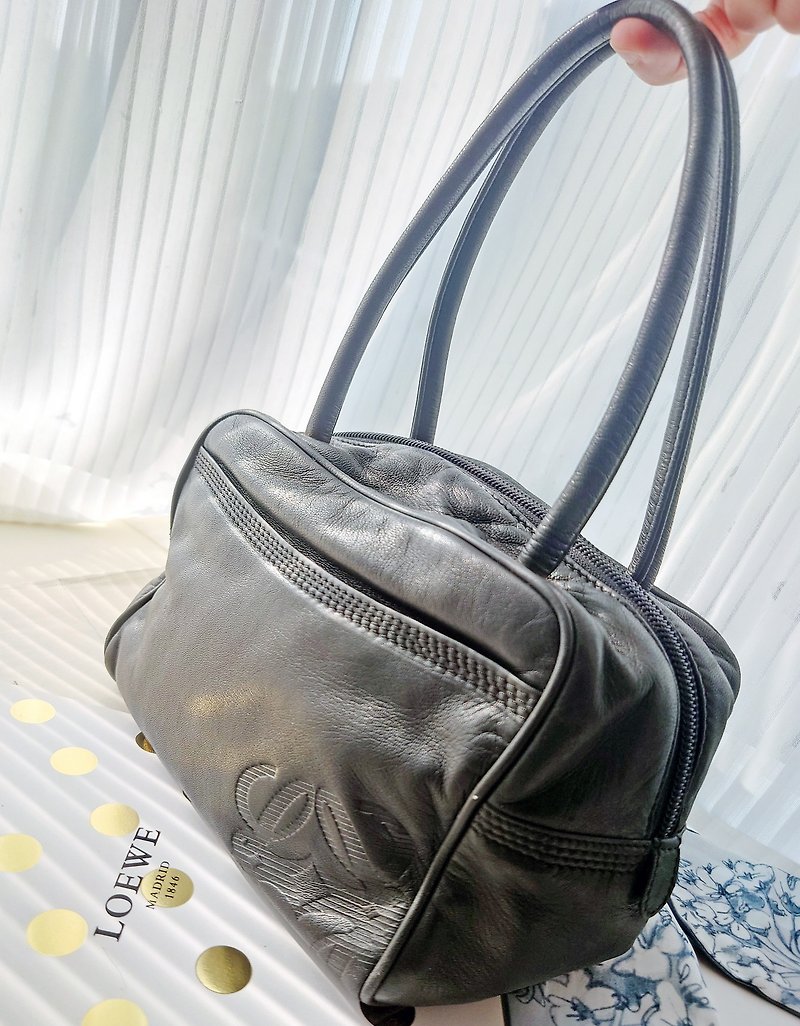 Second-hand bag Loewe black sheepskin handbag handbag lunch box bag small square bag shoulder bag handbag hand bag - กระเป๋าถือ - หนังแท้ สีดำ