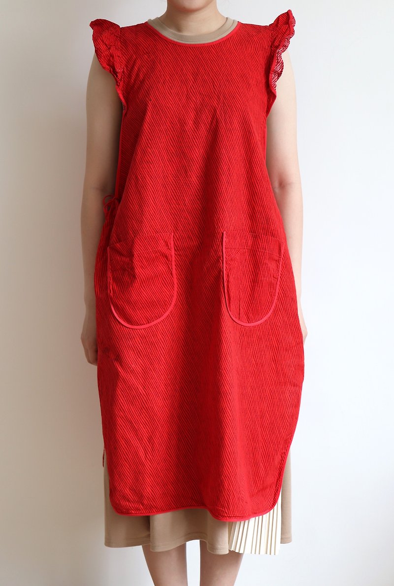 北歐60年代復古紅斜紋老式長圍裙