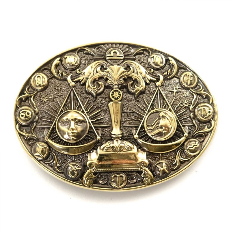 Libra soild brass belt buckle, Astrological Zodiac Sign belt accessory - เข็มขัด - วัสดุอื่นๆ สีทอง