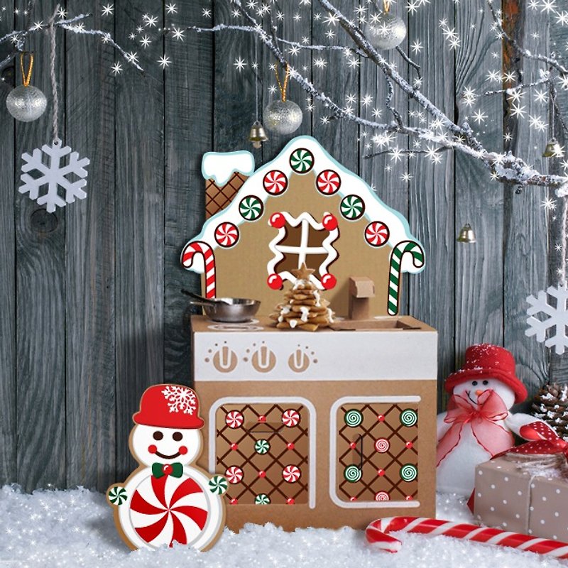 [SiMPLE FUN] mini kitchen (with gingerbread house back plate stickers) / play house wine / DIY parent-child creative toys / Christmas gifts / Christmas - Kids' Toys - Paper Brown