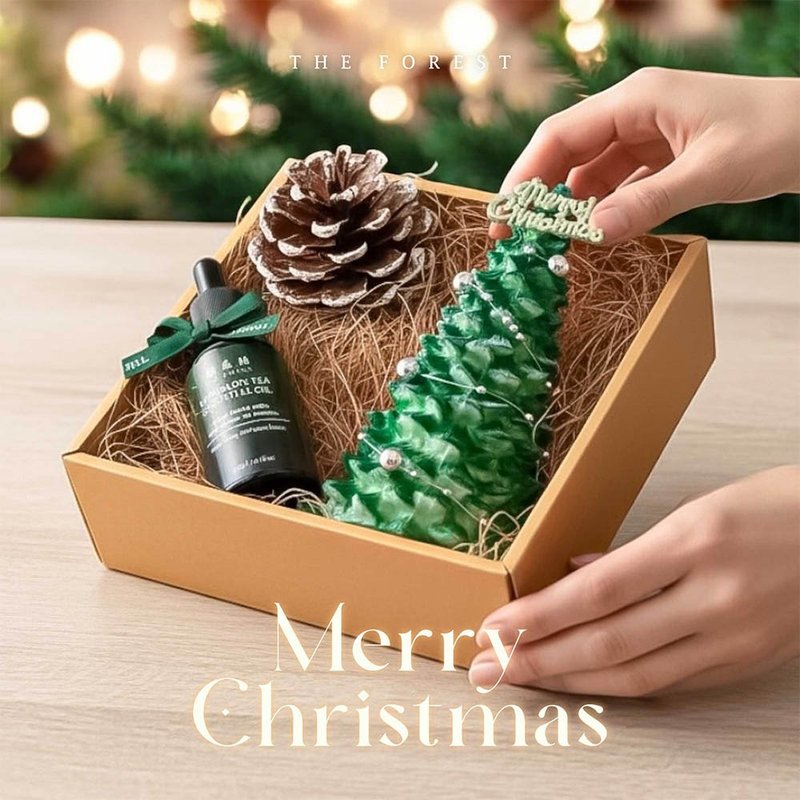 北歐森林經典聖誕樹擴香禮盒 - 香氛/精油/擴香 - 植物．花 卡其色