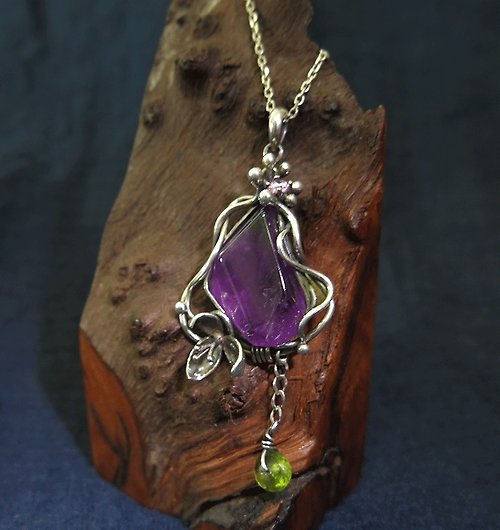 花鈿紀飾 classic Jewelry -線性造型紫水晶花墜- 純銀項鍊