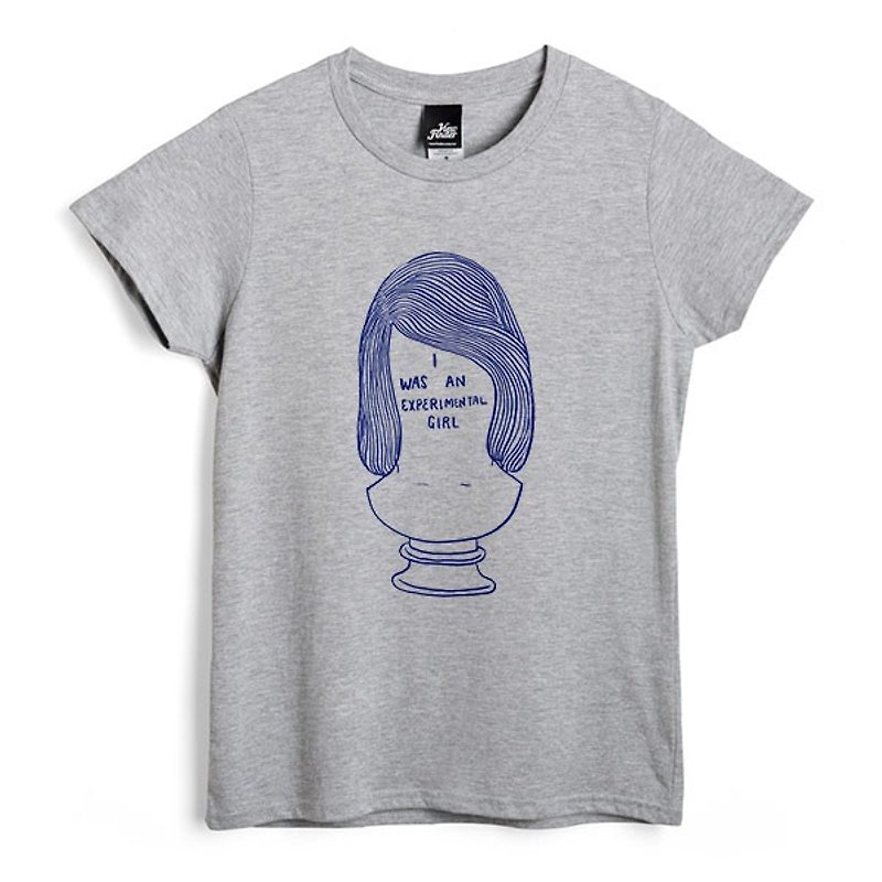 Experimental spirit girl - deep gray - female version of T-shirt - เสื้อยืดผู้หญิง - ผ้าฝ้าย/ผ้าลินิน สีเทา