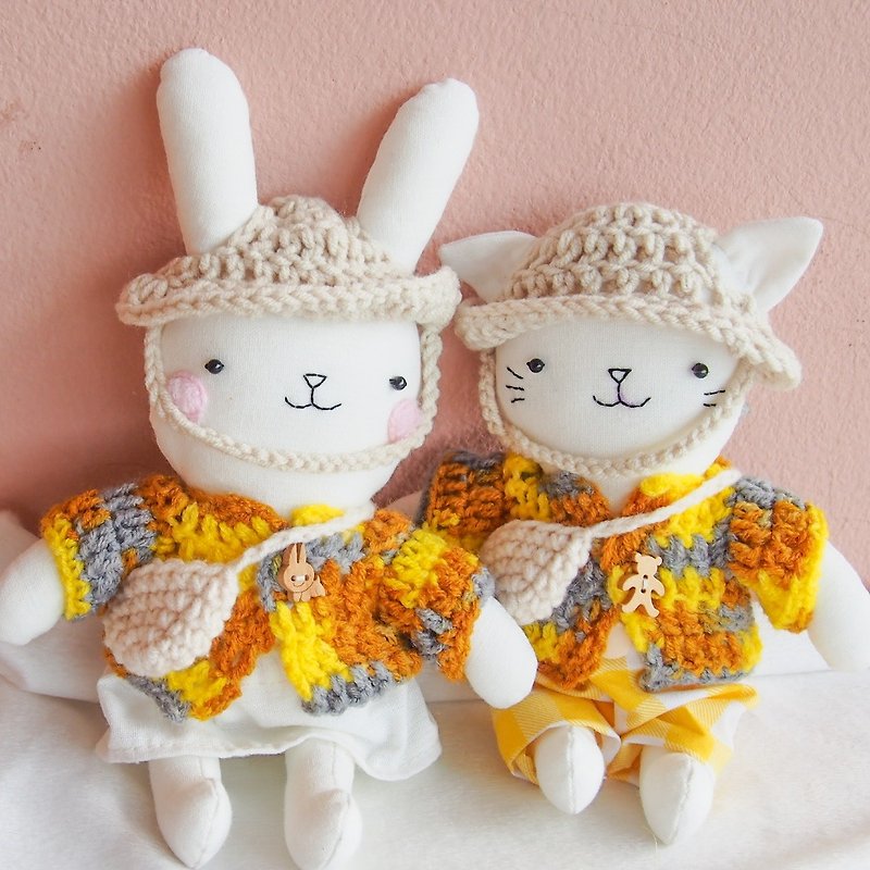 Handmade doll : couple little animal doll - 玩偶/公仔 - 棉．麻 橘色