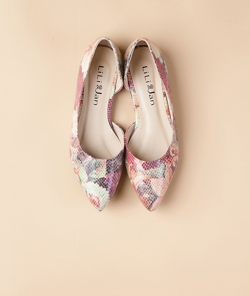 [Modern fashion] side hollow pointed flat shoes _ secret garden - รองเท้าอ็อกฟอร์ดผู้หญิง - หนังแท้ สึชมพู