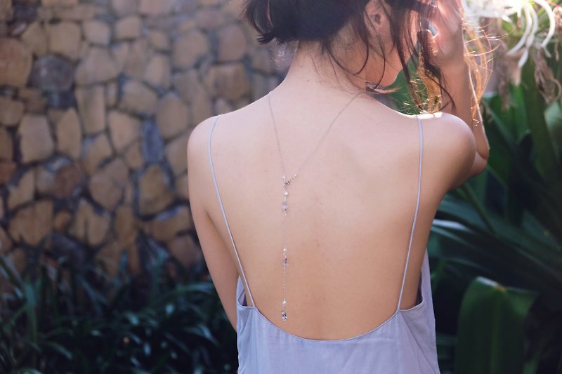 Herkimer diamond back necklace / Bohemian long bridal lariat necklace