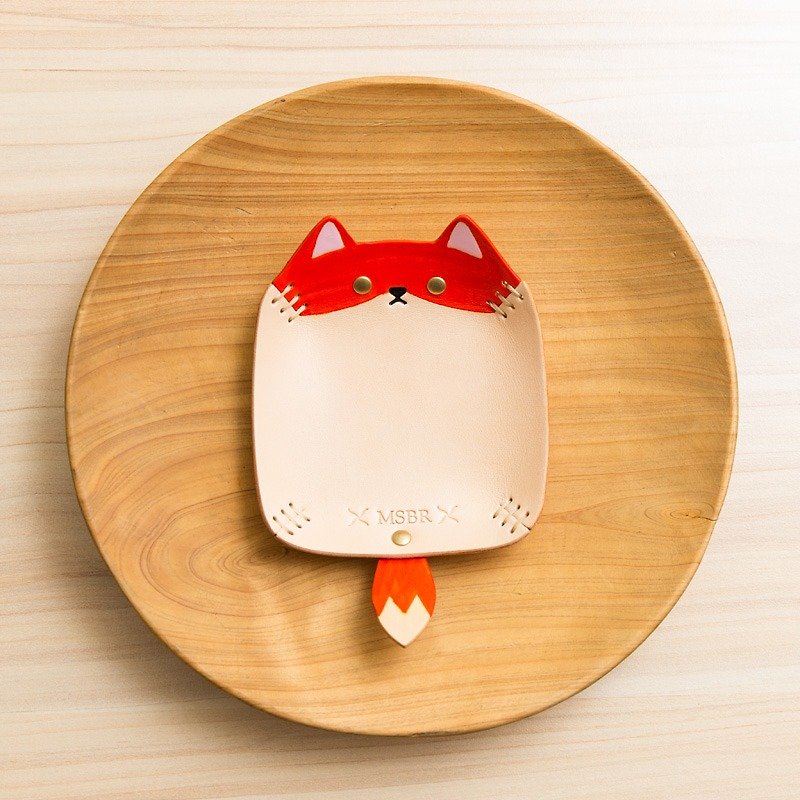 MSBR Leather Animal Series - Handmade Leather Small / Jewelry Storage / (Fox Type1) - Small Plates & Saucers - Genuine Leather Red