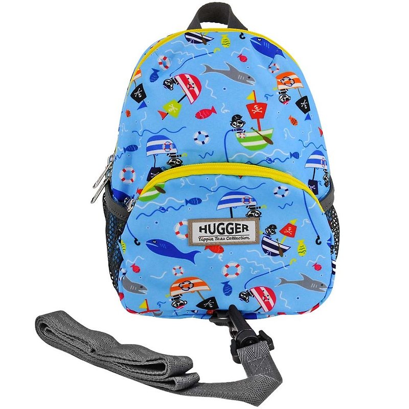 HUGGER Anti-Lost Backpack Small Pirate / Shark / Ocean with Detachable Leash - リュックサック - ナイロン ブルー